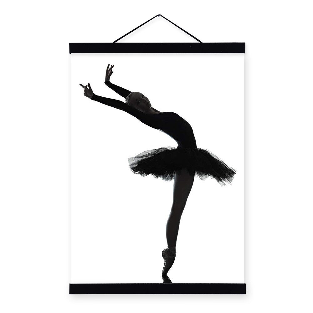 Modern Black White Ballet Dancer Poster Print Nordic Style Home Decor Scroll Wall Art Picture Girl Wooden Framed Canvas Painting