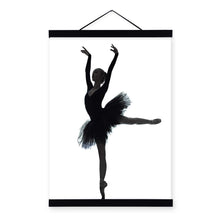 Load image into Gallery viewer, Modern Black White Ballet Dancer Poster Print Nordic Style Home Decor Scroll Wall Art Picture Girl Wooden Framed Canvas Painting
