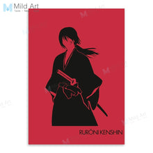 Load image into Gallery viewer, Red Japanese Anime Rurouni Kenshin Samurai Wooden Framed Poster Boy Game Room Wall Art Picture Home Decor Canvas Painting Scroll
