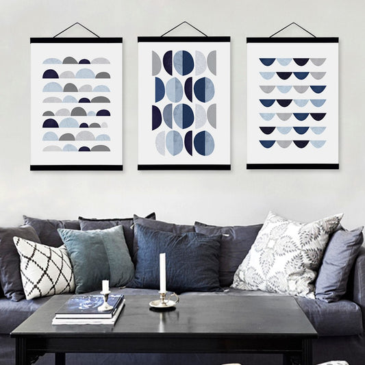 Modern Abstract Geometric Posters Print Nordic Style Home Decor Blue Living Room Wall Art Pictures Wooden Framed Canvas Painting
