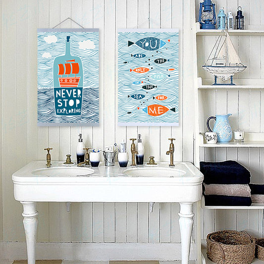 Blue Sea Boat Inspitational Quotes Wooden Framed Canvas Painting Nordic Style Wall Art Pictures Home Decor Posters Hanger Scroll