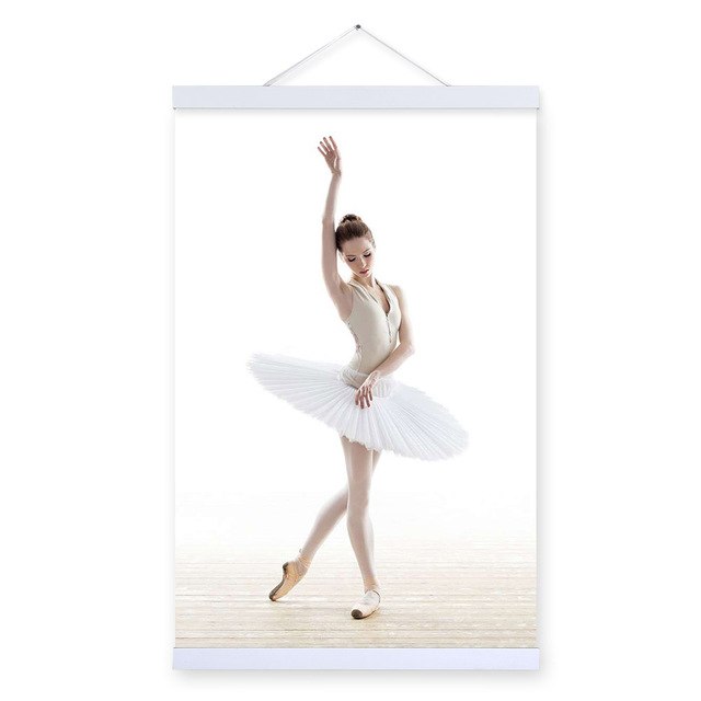 Modern White Swan Ballet Elegant Dance Girl Wooden Framed Posters Living Room Wall Art Picture Home Decor Canvas Painting Scroll