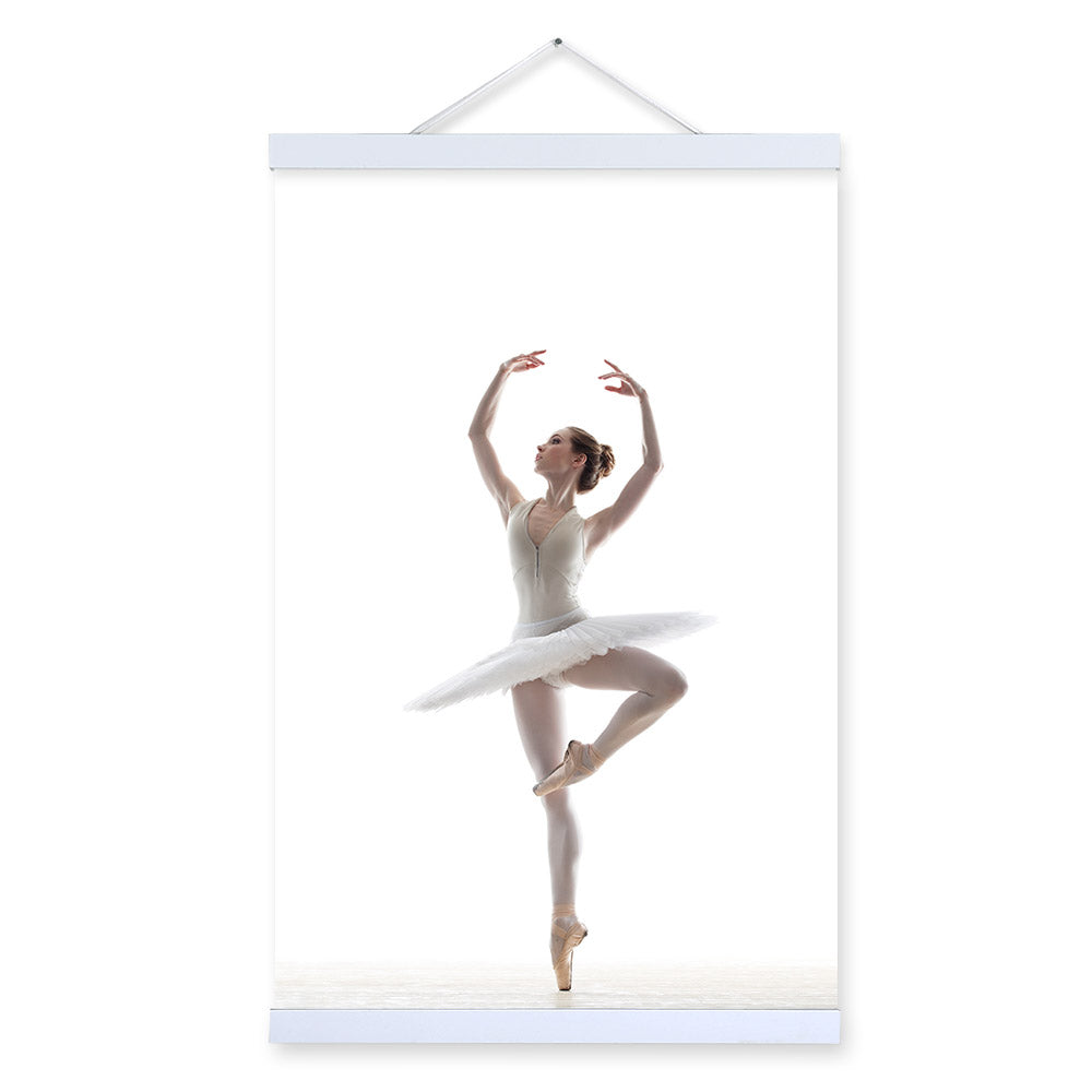 Modern White Swan Ballet Elegant Dance Girl Wooden Framed Posters Living Room Wall Art Picture Home Decor Canvas Painting Scroll