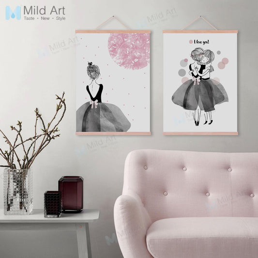 Modern Pink Ballet Dance Girl Friend Love Nordic Wooden Framed Posters Wall Art Print Pictures Home Decor Canvas Painting Scroll