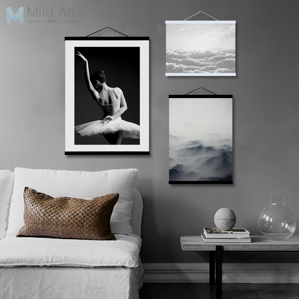 Black White Girl Figure Tattoo Sea Landscape Poster Print Wooden Framed Nordic Wall Art Picture Home Deco Canvas Painting Scroll