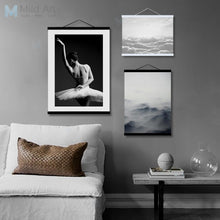 Load image into Gallery viewer, Black White Girl Figure Tattoo Sea Landscape Poster Print Wooden Framed Nordic Wall Art Picture Home Deco Canvas Painting Scroll
