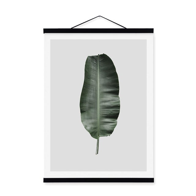 Minimalist Green Plants Maple Leaf Wooden Framed Posters Prints Scandinavian Wall Art Pictures Home Decor Canvas Painting Scroll