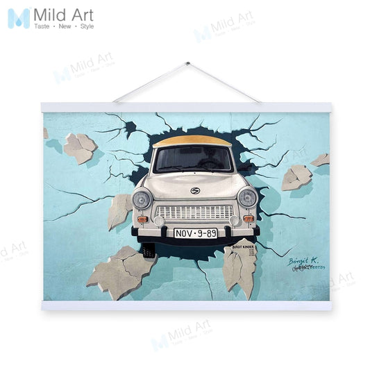 Modern Vintage Retro Car Street Graffiti Wooden Framed Poster Living Room Wall Art Picture Bar Home Decor Canvas Painting Scroll