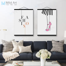 Load image into Gallery viewer, Minimalist Fashion High Heels Typography Wooden Framed Posters Scandinavian Girl Room Wall Art Home Decor Canvas Painting Scroll
