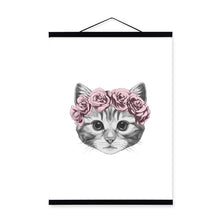 Load image into Gallery viewer, Pink Rose Flower Animal Head Cat Rabbit Face Wooden Framed Poster Print Nordic Home Deco Wall Art Picture Canvas Painting Scroll
