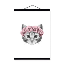 Load image into Gallery viewer, Pink Rose Flower Animal Head Cat Rabbit Face Wooden Framed Poster Print Nordic Home Deco Wall Art Picture Canvas Painting Scroll
