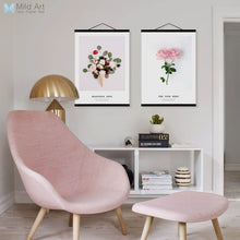Load image into Gallery viewer, Flower Pink Rose Cactus Leaf Poster Wooden Framed Nordic Romantic Girls Room Wall Art Picture Home Decor Canvas Painting Scroll
