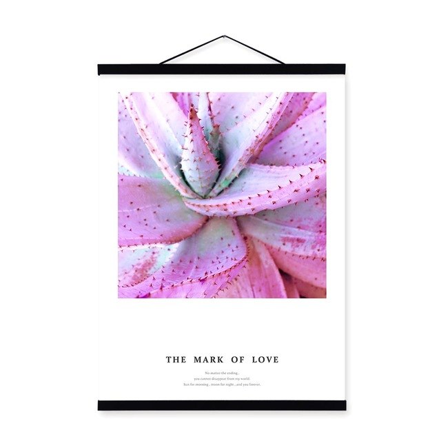 Flower Pink Rose Cactus Leaf Poster Wooden Framed Nordic Romantic Girls Room Wall Art Picture Home Decor Canvas Painting Scroll