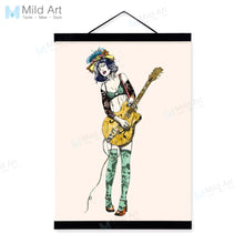 Load image into Gallery viewer, Vintage Retro Rock Roll Music Guitar Girl Wooden Framed Poster Living Room Wall Art Picture Bar Home Deco Canvas Painting Scroll

