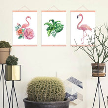 Load image into Gallery viewer, Watercolor Animal Flamingo Green Leaf Wooden Framed Poster Nordic Living Room Wall Art Print Picture Home Decor Canvas Painting
