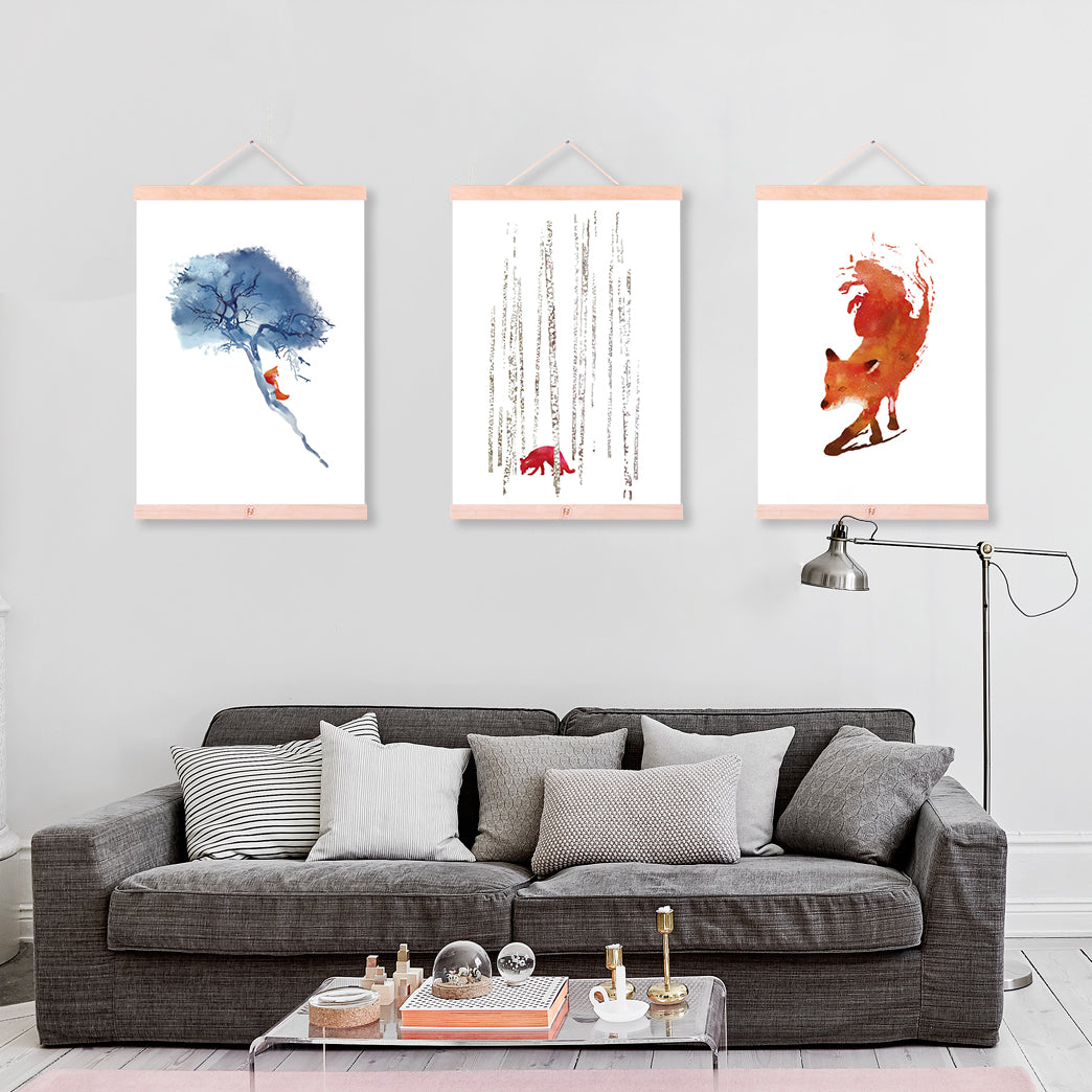 Watercolor Fox Forest Posters Prints Nordic Style Home Decor Living Room Wall Art Pictures Wooden Framed Canvas Paintings Scroll