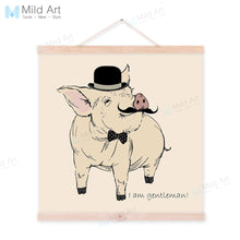 Load image into Gallery viewer, Gentleman Animal Pink Pig Couple Wooden Framed Hanger Art Print Posters Wall Pictures Weeding Decoration Canvas Paintings Scroll
