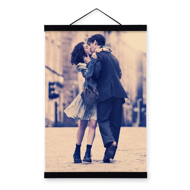 Modern Love Boy Girl Red Heart Kiss Wooden Framed Posters Bar Cafe Wall Art Pictures Wedding Decoration Canvas Paintings Scroll