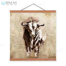 Load image into Gallery viewer, Vintage Retro Abstract Wild Animal Bull Wooden Framed Posters Room Wall Art Pictures Home Bar Decor Canvas Paintings Scroll
