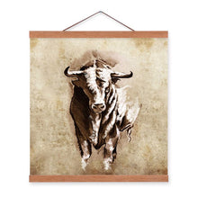 Load image into Gallery viewer, Vintage Retro Abstract Wild Animal Bull Wooden Framed Posters Room Wall Art Pictures Home Bar Decor Canvas Paintings Scroll
