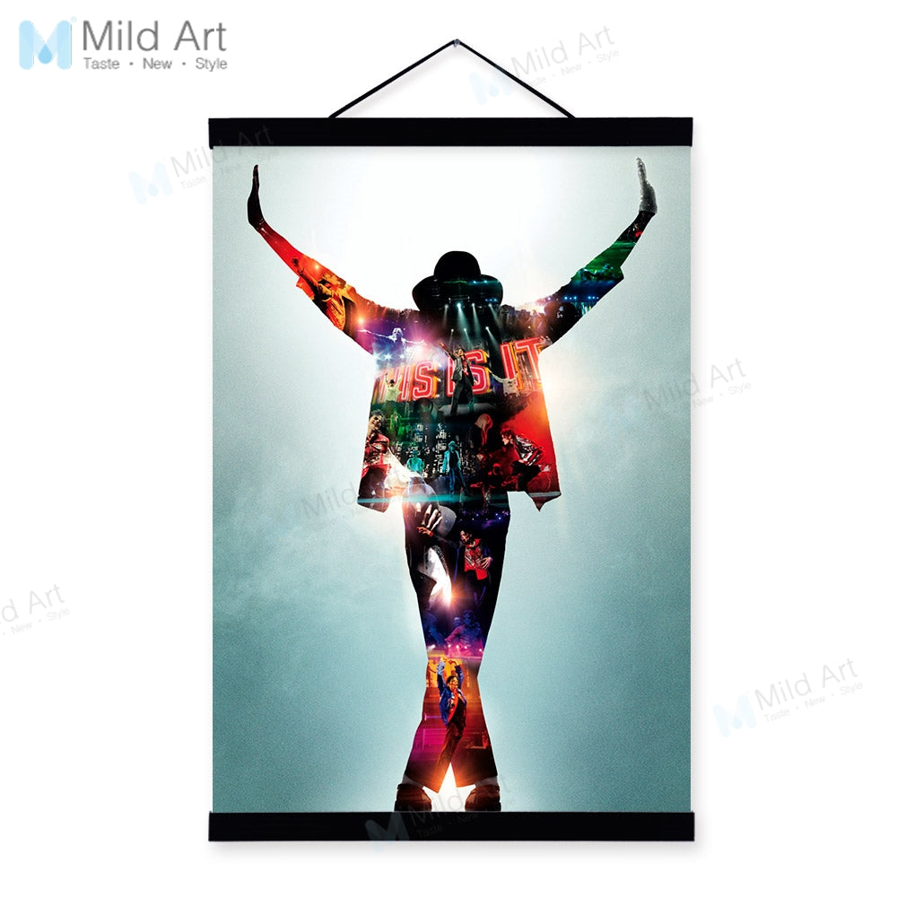 Modern Abstract Michael Jackson Pop Music Superstar Wooden Framed Posters Room Wall Art Picture Bar Decor Canvas Painting Scroll