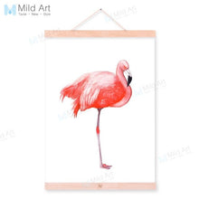 Load image into Gallery viewer, Watercolor Minimalist Flamingo Wooden Framed Poster And Print Nordic 3 piece Scroll Wall Art Pictures Home Decor Canvas Painting

