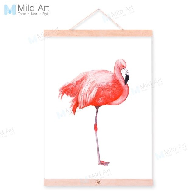 Watercolor Minimalist Flamingo Wooden Framed Poster And Print Nordic 3 piece Scroll Wall Art Pictures Home Decor Canvas Painting