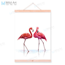 Load image into Gallery viewer, Watercolor Minimalist Flamingo Wooden Framed Poster And Print Nordic 3 piece Scroll Wall Art Pictures Home Decor Canvas Painting

