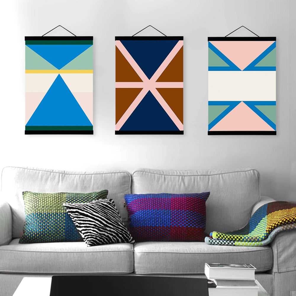 Modern Abstract Geometric Posters Print Nordic Style Home Decor Living Room Scroll Wall Art Picture Wood Framed Canvas Paintings