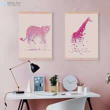 Load image into Gallery viewer, Pink Watercolor Animal Leopard Giraffe Nordic Living Room Wooden Framed Canvas Painting Home Deco Wall Art Picture Poster Scroll
