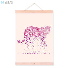 Load image into Gallery viewer, Pink Watercolor Animal Leopard Giraffe Nordic Living Room Wooden Framed Canvas Painting Home Deco Wall Art Picture Poster Scroll
