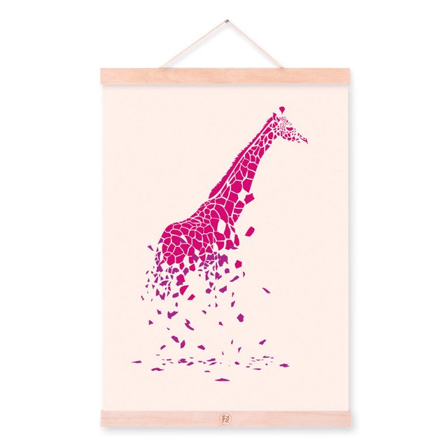 Pink Watercolor Animal Leopard Giraffe Nordic Living Room Wooden Framed Canvas Painting Home Deco Wall Art Picture Poster Scroll