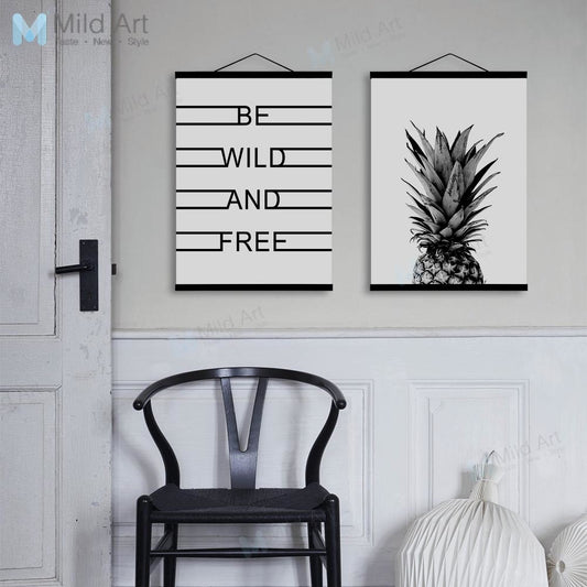 Minimalist Black White Pineapple Typography Wooden Framed Poster Picture Print Nordic Home Decor Wall Art Canvas Painting Scroll