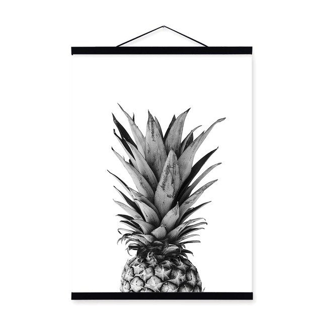 Minimalist Black White Pineapple Typography Wooden Framed Poster Picture Print Nordic Home Decor Wall Art Canvas Painting Scroll