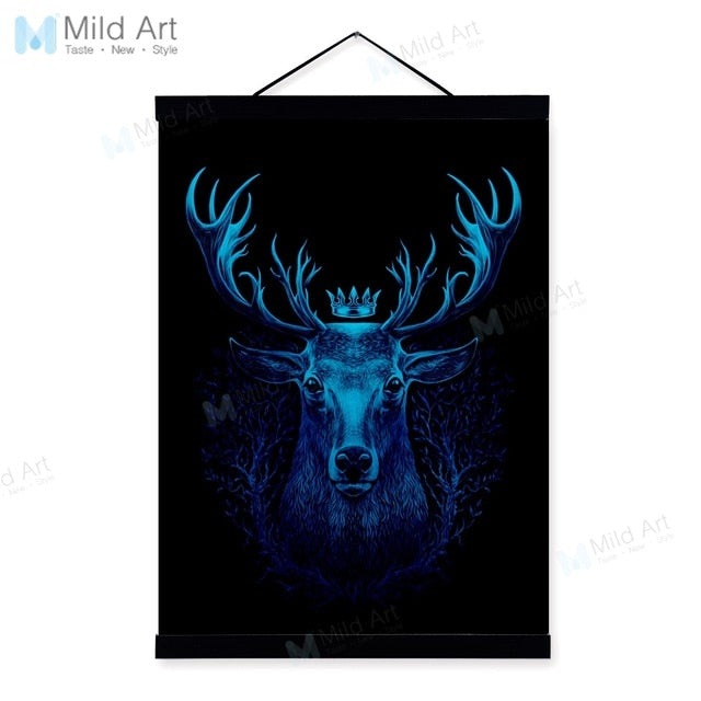 Minimalist Animals Black White Deer Wooden Framed Poster And Print Nordic Scroll Wall Art Pictures Home Decor Canvas Painting