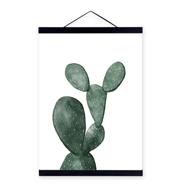Nordic Modern Floral Watercolor Green Cactus Framed Canvas Painting Living Room Home Decor Wall Art Print Pictures Poster Scroll