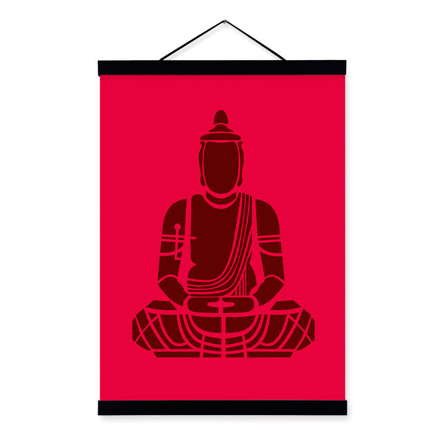 Abstract Minimalist Zen Buddha Figure Wooden Framed Posters Oriental Living Room Decor Wall Art Pictures Canvas Paintings Scroll