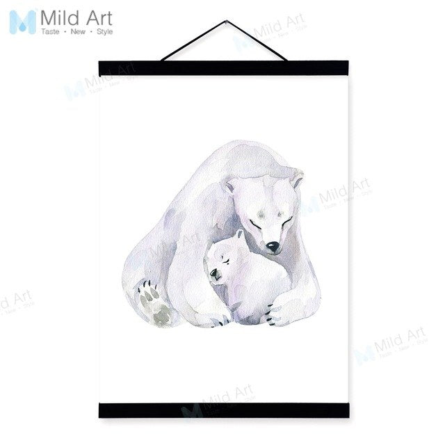 Oriental Ink Mother Animals Family Deer Whale Wooden Framed Posters Wall Art Pictures Home Decor Canvas Paintings Hanger Scroll