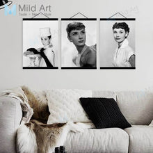 Load image into Gallery viewer, Black White Audrey Hepburn Superstar Photo Wooden Framed Posters Living Room Wall Art Pictures Home Decor Canvas Painting Scroll
