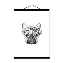 Load image into Gallery viewer, Black White Rose Flower Animal Head Rabbit Cat Wooden Framed Poster And Prints Nordic Home Decor Wall Art Canvas Painting Scroll
