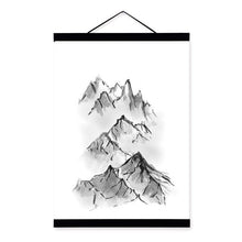 Load image into Gallery viewer, Black White Chinese Ink Mountain Landscape Living Room Wooden Framed Canvas Painting Home Decor Wall Art Pictures Posters Scroll
