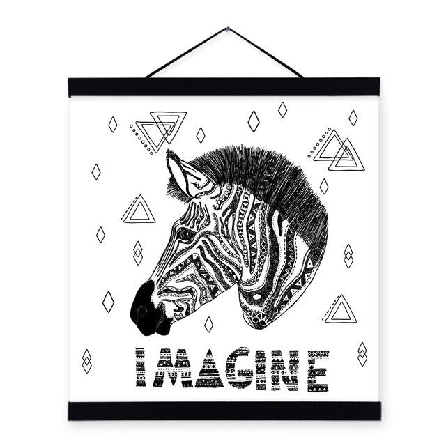 Black White Zebra Head Wooden Framed Hanger Posters Nordic Style Living Room Wall Art Picture Home Decor Canvas Paintings Scroll