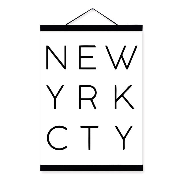 Nordic Minimalist Typography New York City Wooden Framed Poster Wall Art Canvas Painting Modern Home Decor Prints Picture Scroll