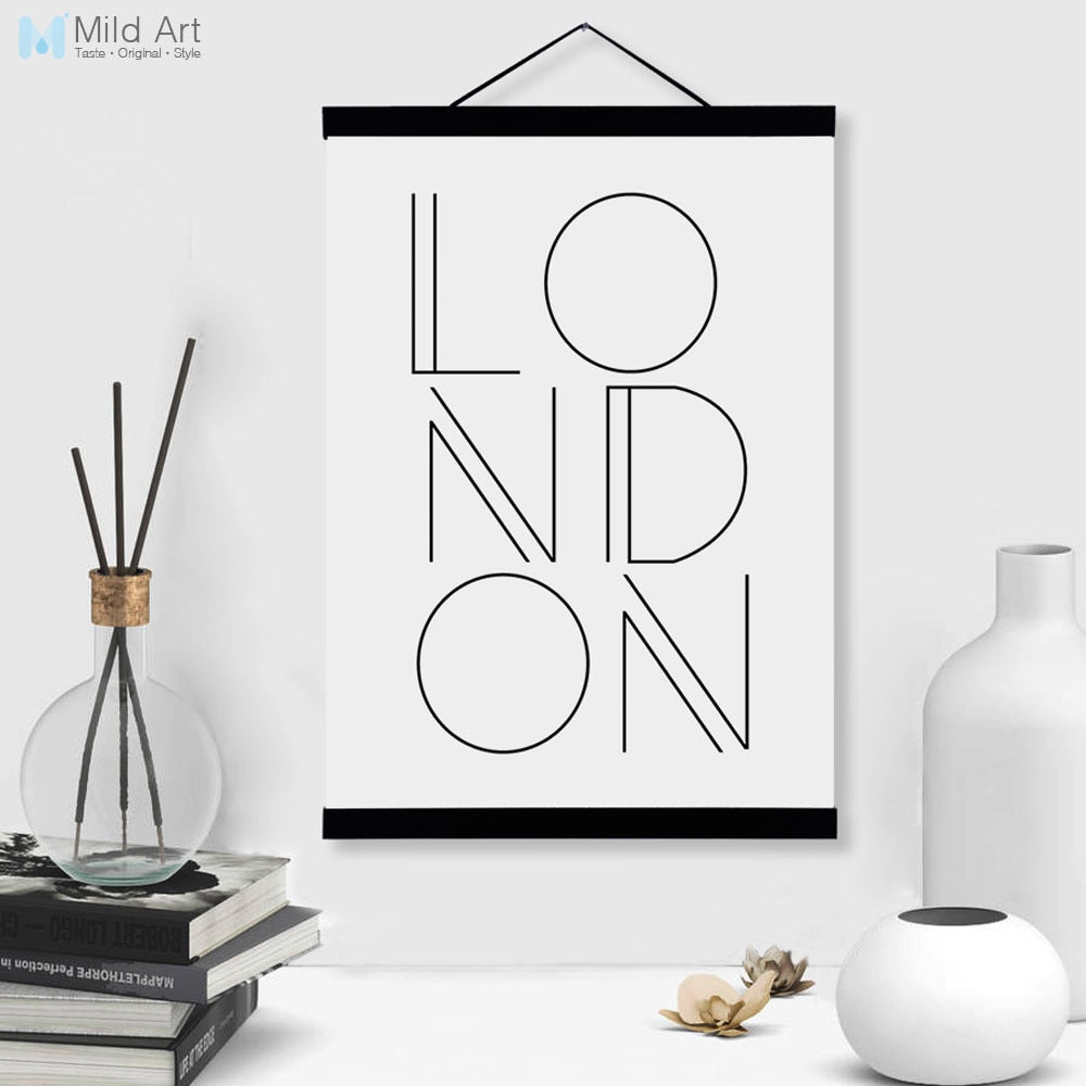 Minimalist Black White London Typography A4 Wooden Framed Poster Nordic Home Decor Wall Art Print Picture Canvas Painting Scroll