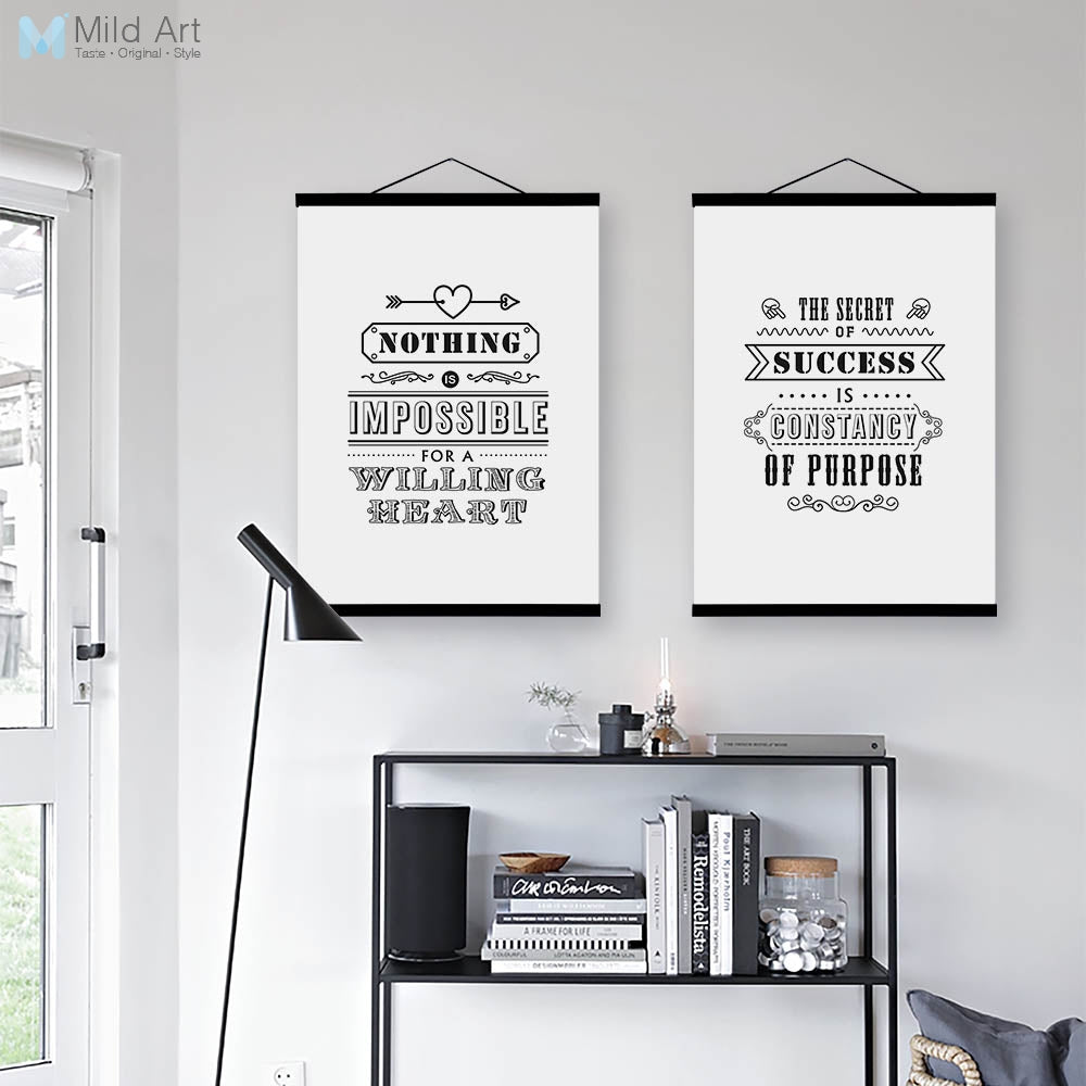 Black White Motivational Typography Quotes Poster Wooden Framed Nordic Home Decor Wall Art Prints Picture Canvas Painting Scroll