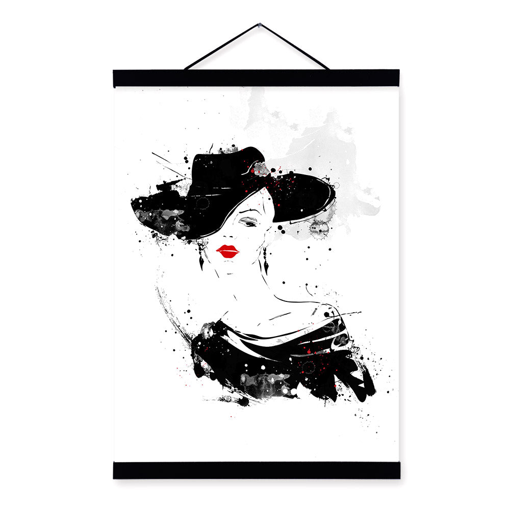 Beautiful Fashion Lady Red Lips Nordic Girls Room Wooden Framed Canvas Painting Home Decor Wall Art Print Pictures Poster Scroll