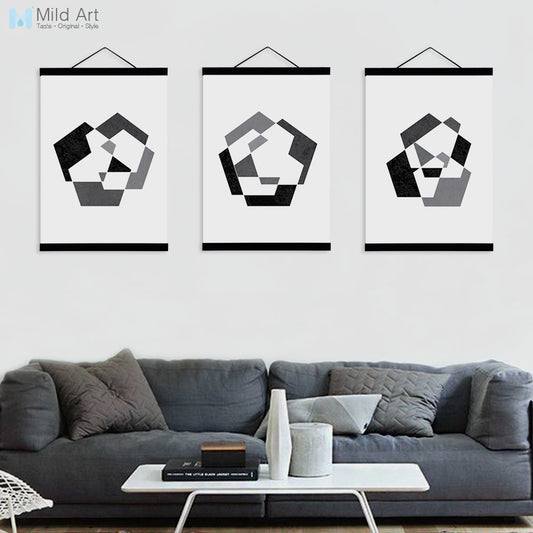 Modern Abstract Black White Geometric Shape Wooden Framed Canvas Painting Nordic Home Decor Wall Art Print Picture Poster Scroll