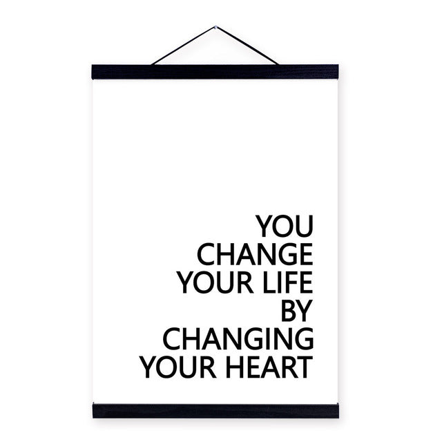 Minimalist Change Life Change Heart Quotes Wooden Framed Canvas Painting Living Room Decor Wall Art Print Pictures Poster Hanger
