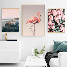 Load image into Gallery viewer, Flamingo Flower Nordic Canvas Painting Seascape Wall Art Print Picture For Living Room Bedroom Home Decor Painting No Frame
