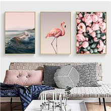 Load image into Gallery viewer, Flamingo Flower Nordic Canvas Painting Seascape Wall Art Print Picture For Living Room Bedroom Home Decor Painting No Frame
